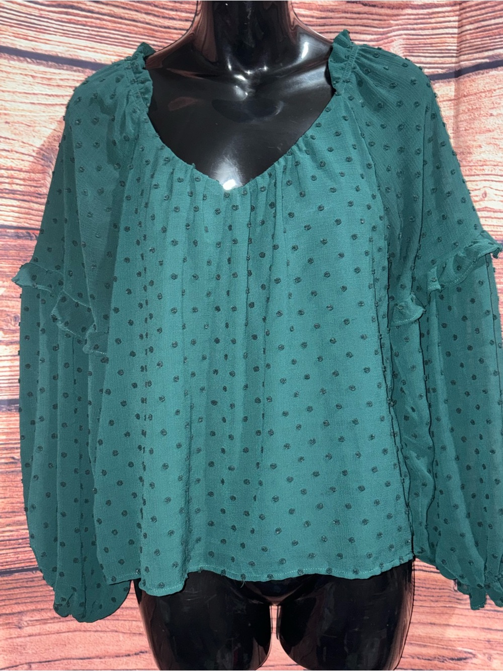 Lush Emerald Green Swiss Dot Peasant Top